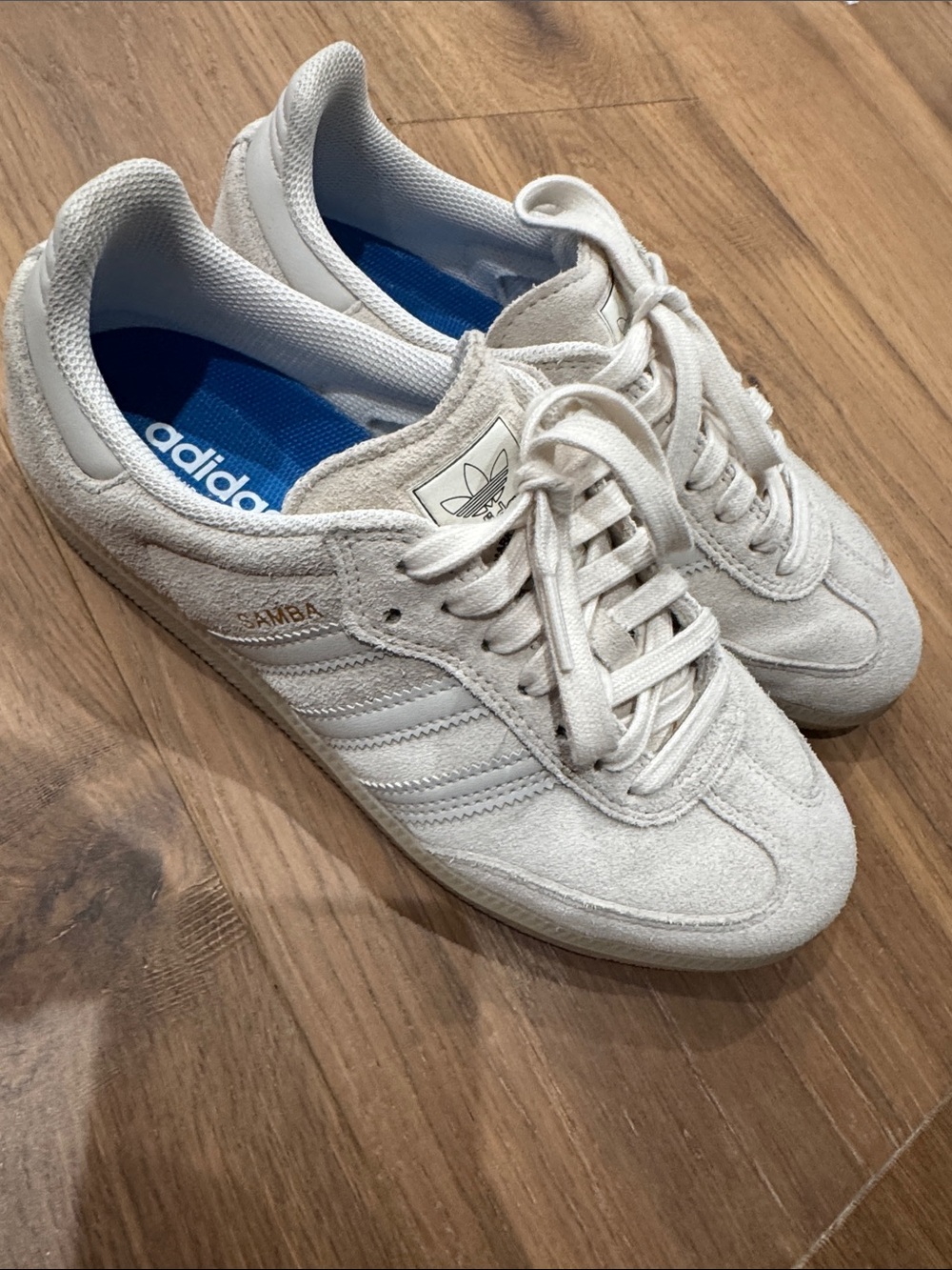 adidas Samba Suede Sneakers in Off-White with Blue Insole - Unisex